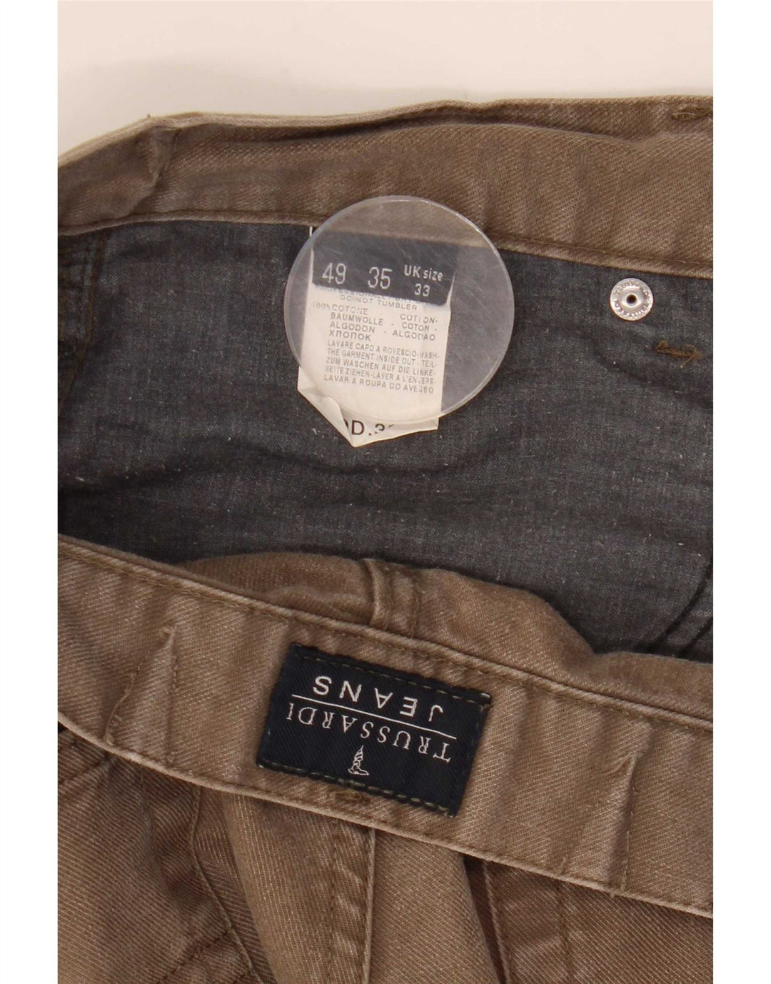 Trussardi Mens Straight Jeans W33 L27 Beige Cotton
