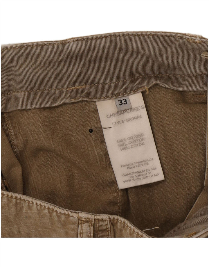 Vintage Mens Cargo Shorts W33 Medium Khaki Pinstripe Cotton