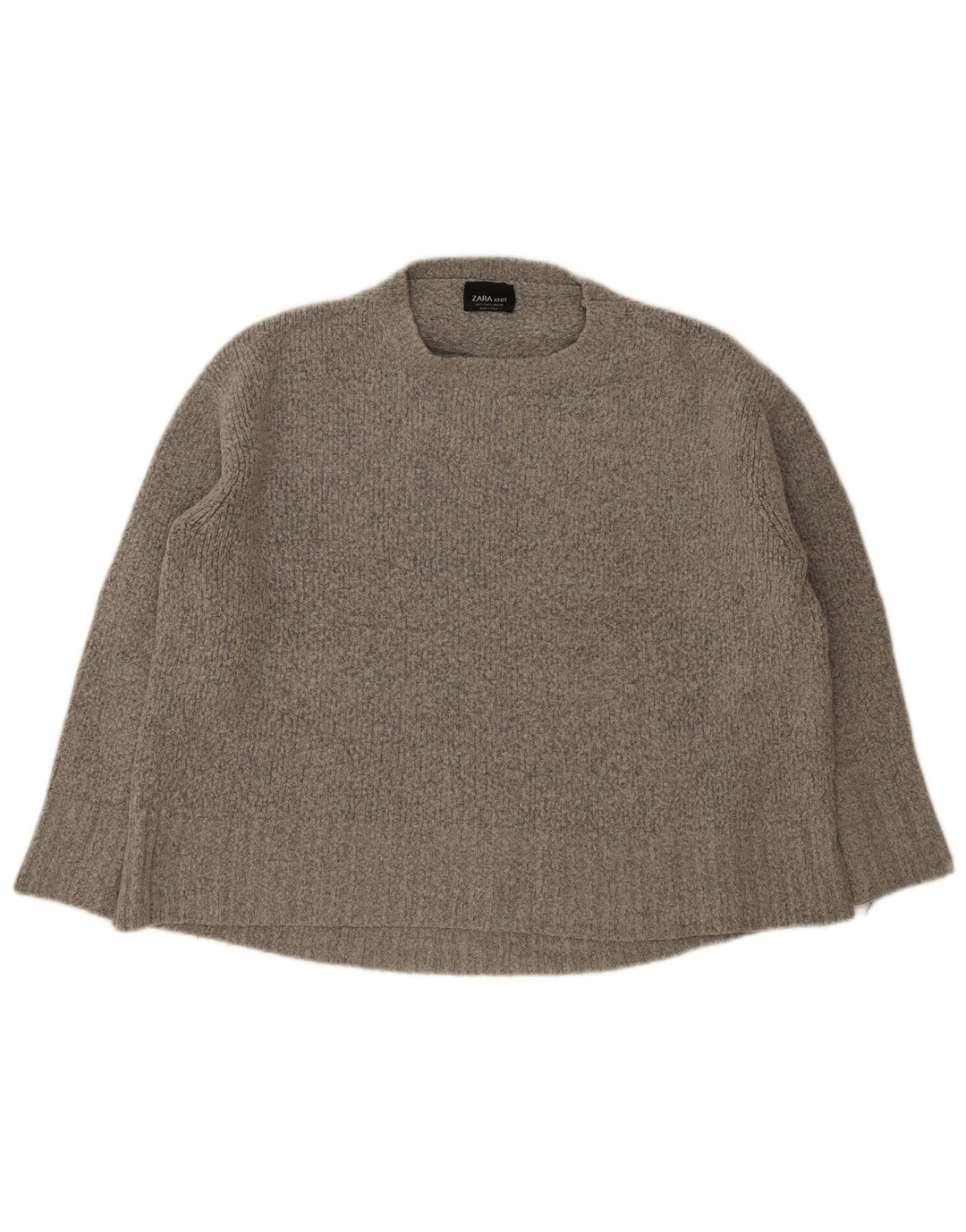 Zara Womens Oversized Crew Neck Jumper Sweater UK 10 Small Grey Acrylic