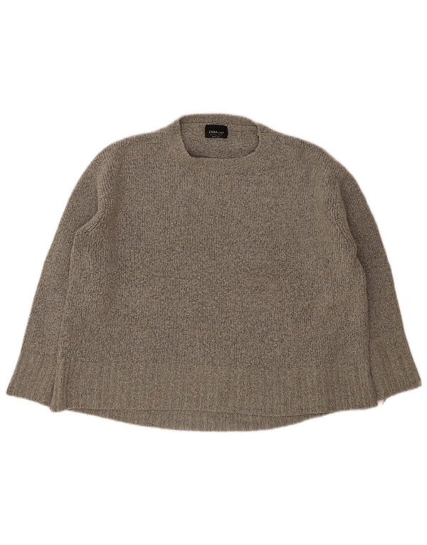 Zara Womens Oversized Crew Neck Jumper Sweater UK 10 Small Grey Acrylic