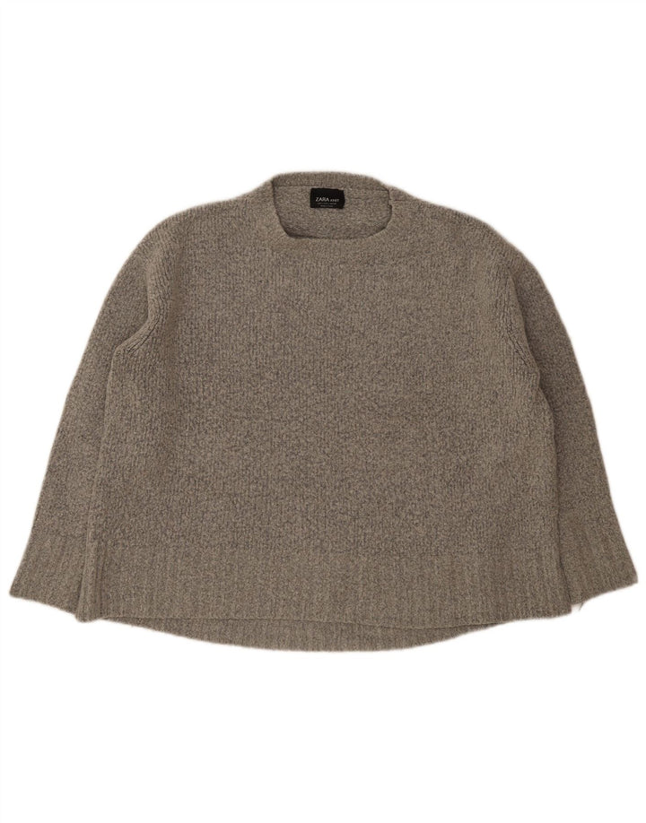 Zara Womens Oversized Crew Neck Jumper Sweater UK 10 Small Grey Acrylic