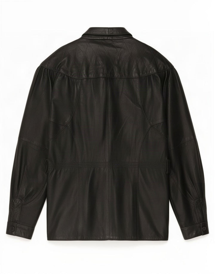 Vintage Womens Oversized Leather Jacket UK 10 Small Black