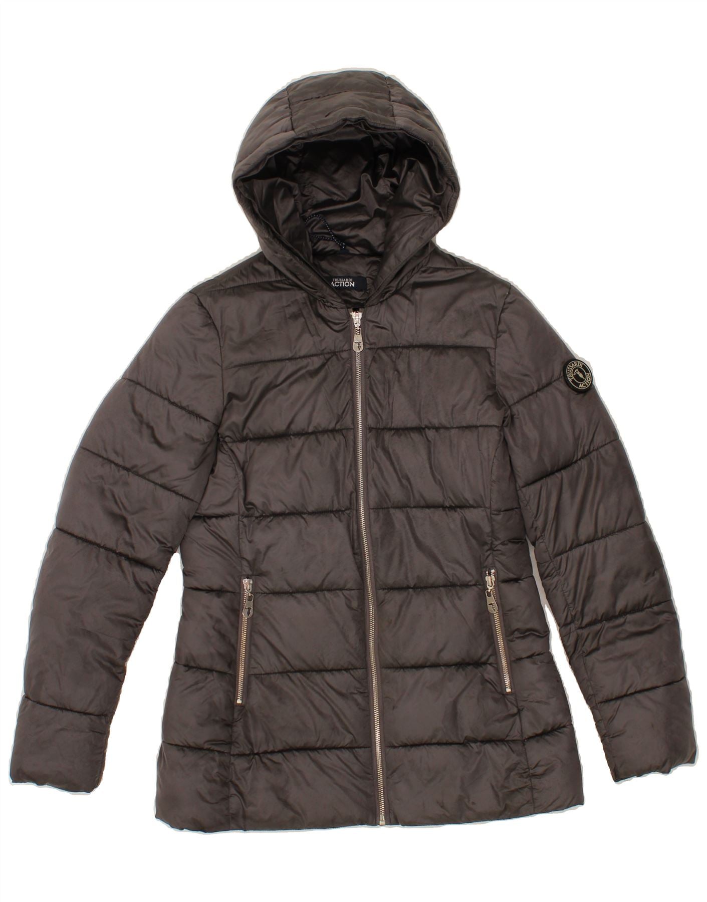 TRUSSARDI Womens Hooded Padded Jacket UK XS Grey Nylon Vintage