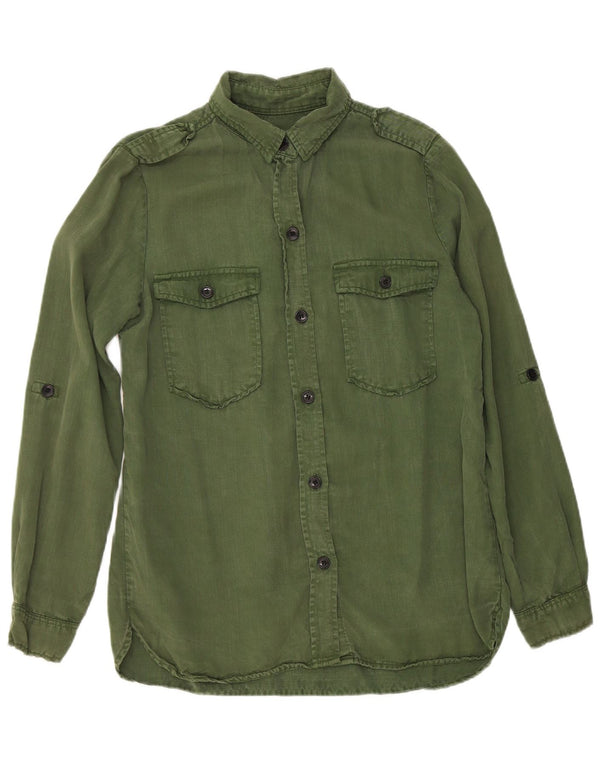 Zara Womens Military Shirt UK 12 Medium Green Lyocell