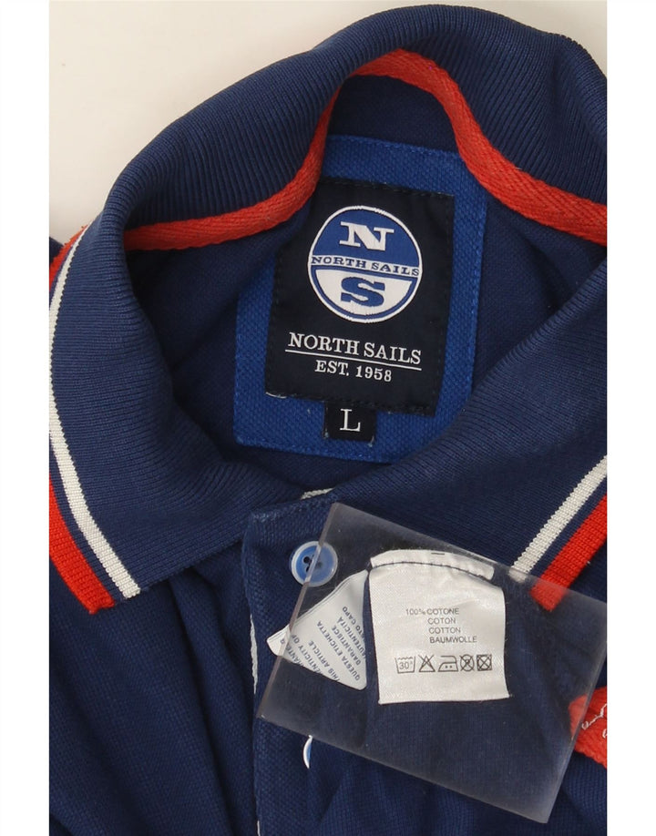 North Sails Mens Graphic Polo Shirt Large Navy Blue Cotton
