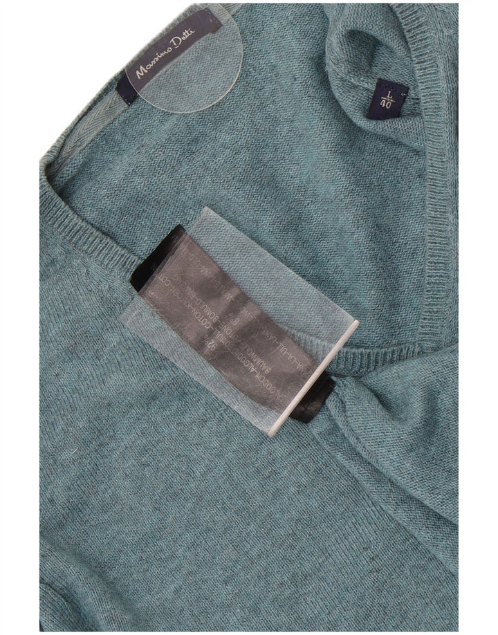 Massimo Dutti Mens V-Neck Jumper Sweater Large Blue Cotton