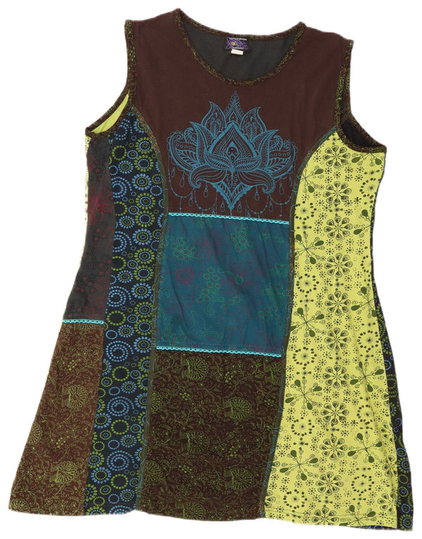 Vintage Womens Sleeveless A-Line Dress UK 20 2XL Multicoloured Patchwork