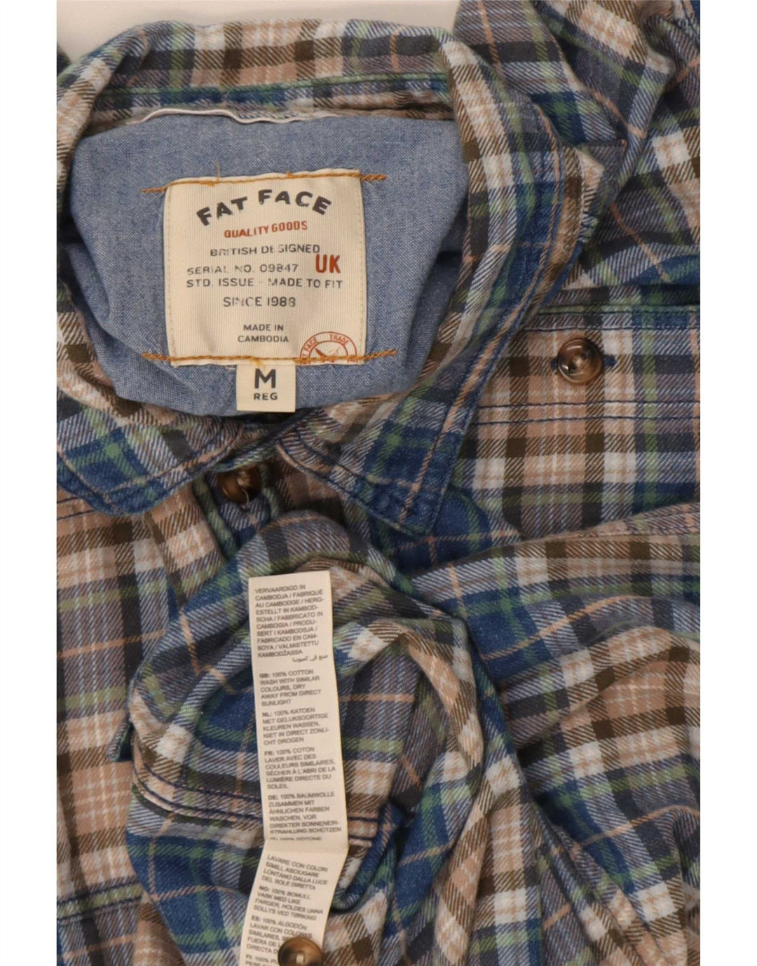 Fat Face Mens Flannel Shirt Medium Blue Check Cotton