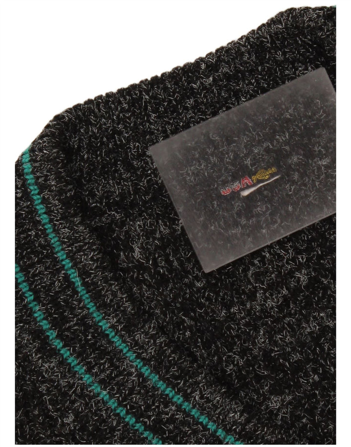 Vintage Mens V-Neck Jumper Sweater XL Black Acrylic