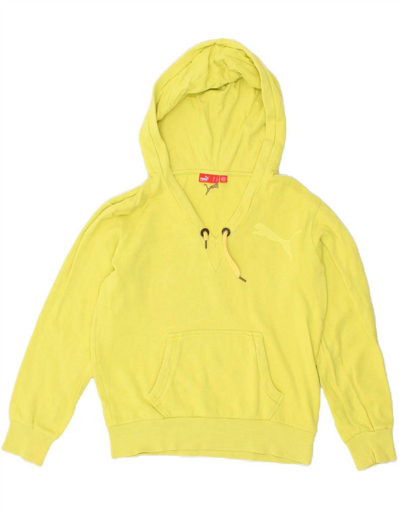 PUMA Womens Graphic Hoodie Jumper UK 10 Small  Yellow | Vintage Puma | Thrift | Second-Hand Puma | Used Clothing | Messina Hembry 