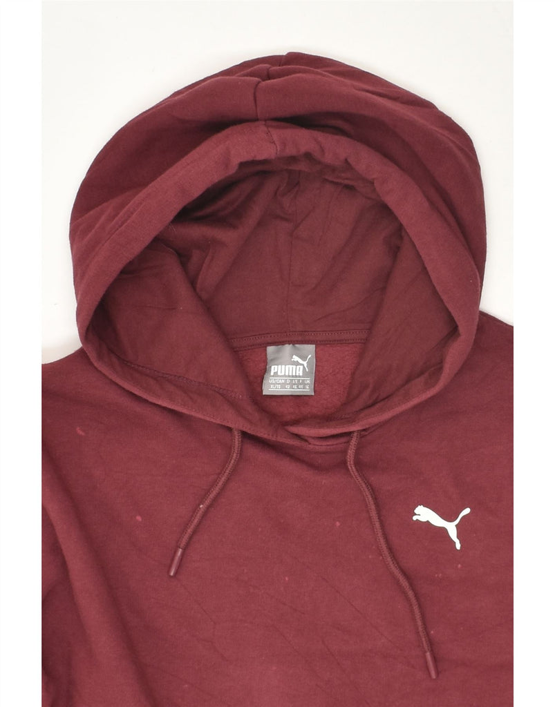 PUMA Womens Graphic Crop Hoodie Jumper UK 16 Large Burgundy Cotton | Vintage Puma | Thrift | Second-Hand Puma | Used Clothing | Messina Hembry 