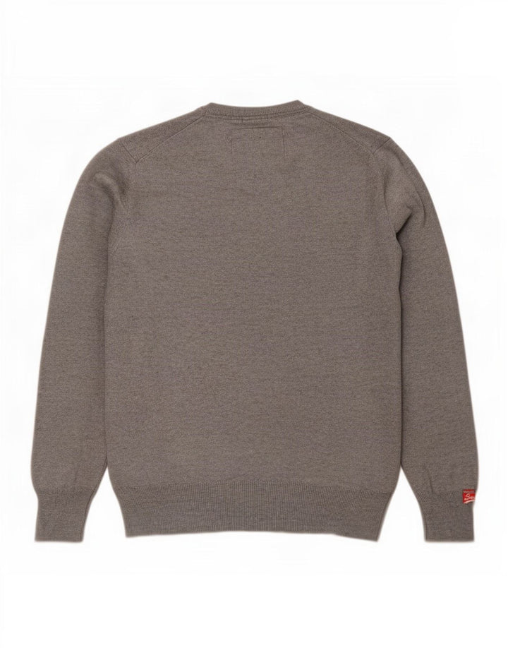 Superdry Mens V-Neck Jumper Sweater Large Grey Cotton