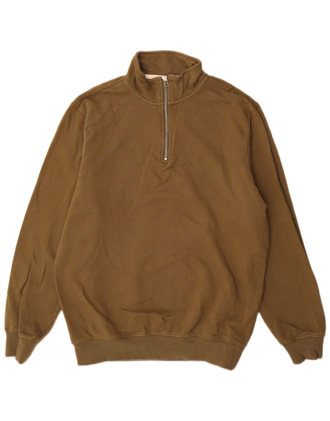 John Lewis Mens Zip Neck Sweatshirt Jumper Large Khaki Cotton
