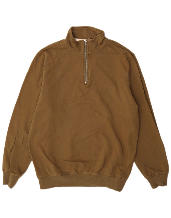 John Lewis Mens Zip Neck Sweatshirt Jumper Large Khaki Cotton