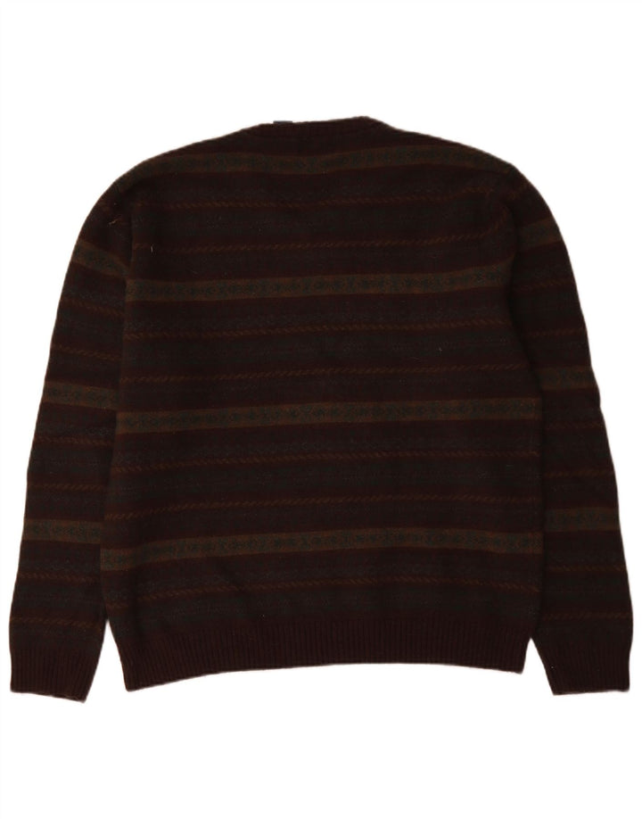 Chaps Mens V-Neck Jumper Sweater Large Multicoloured Fair Isle Lambswool