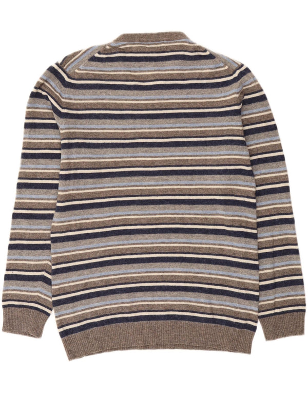 Crew Clothing Mens V-Neck Jumper Sweater Medium Grey Striped Wool