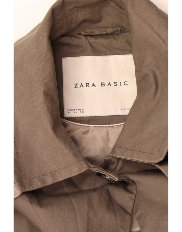 Zara Womens Short Trench Coat UK 18 XL Grey Cotton