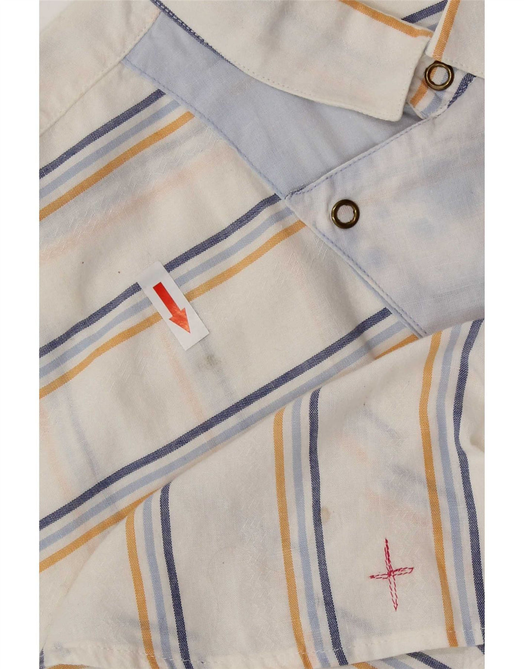 Vintage Mens Short Sleeve Pullover Shirt Medium White Striped