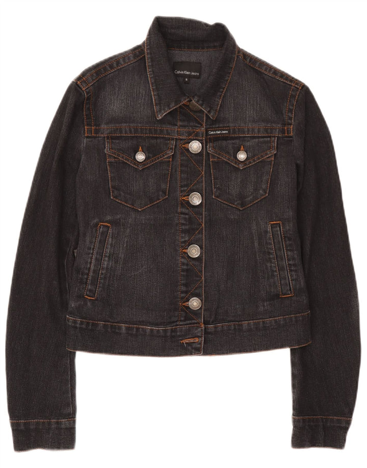 Calvin Klein Womens Crop Denim Jacket UK 10 Small Grey Cotton