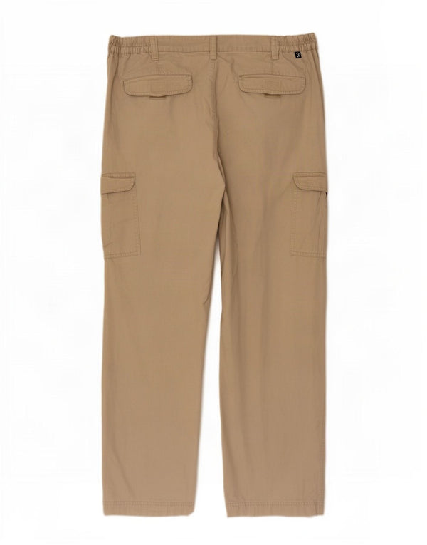 Farah Mens Straight Cargo Trousers W34 L31 Beige Cotton