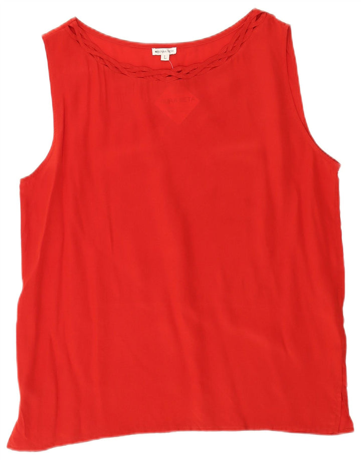 Vintage Womens Sleeveless Blouse Top UK 16 Large Red Silk