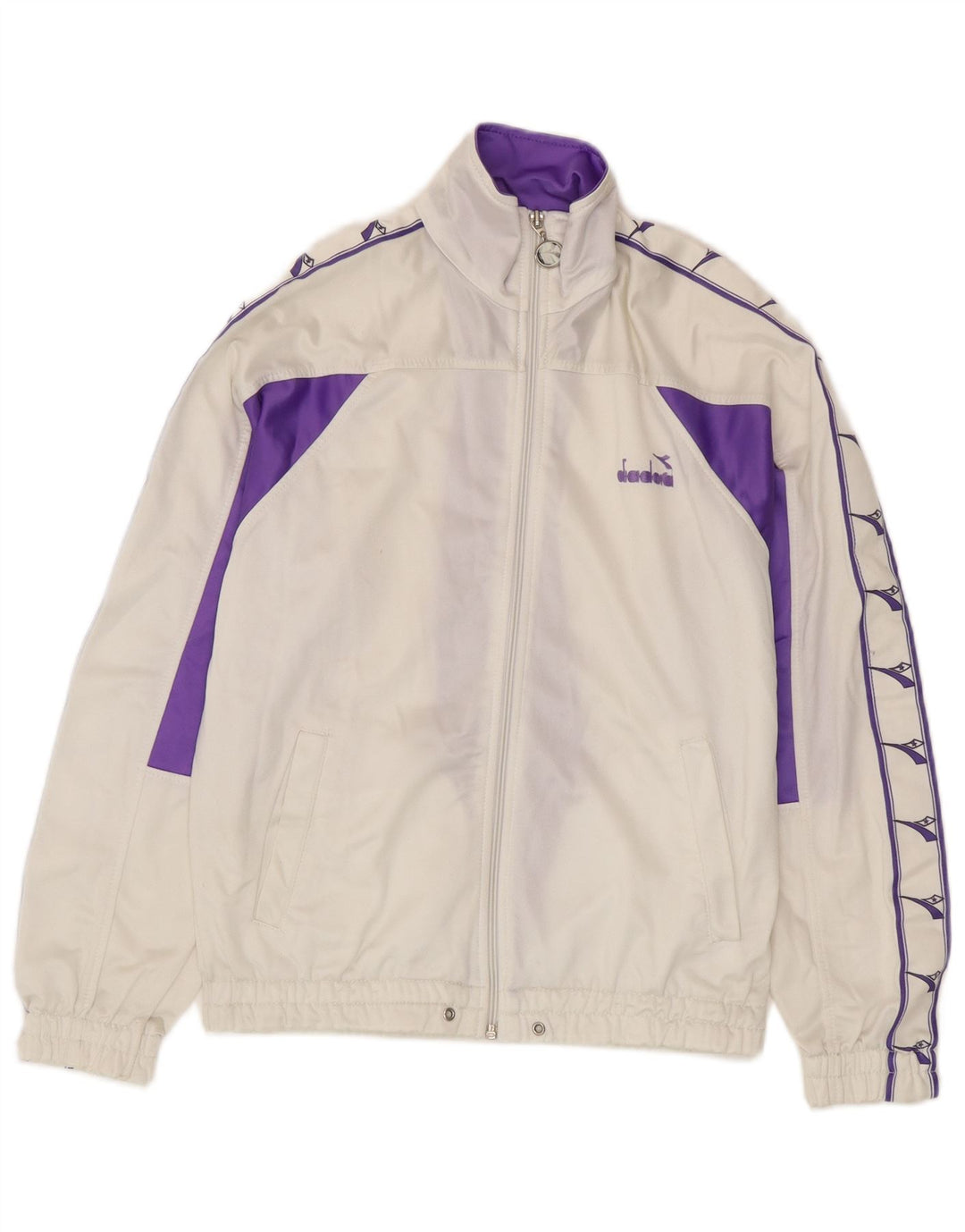 Diadora Womens Graphic Tracksuit Top Jacket UK 10 Small White Colourblock