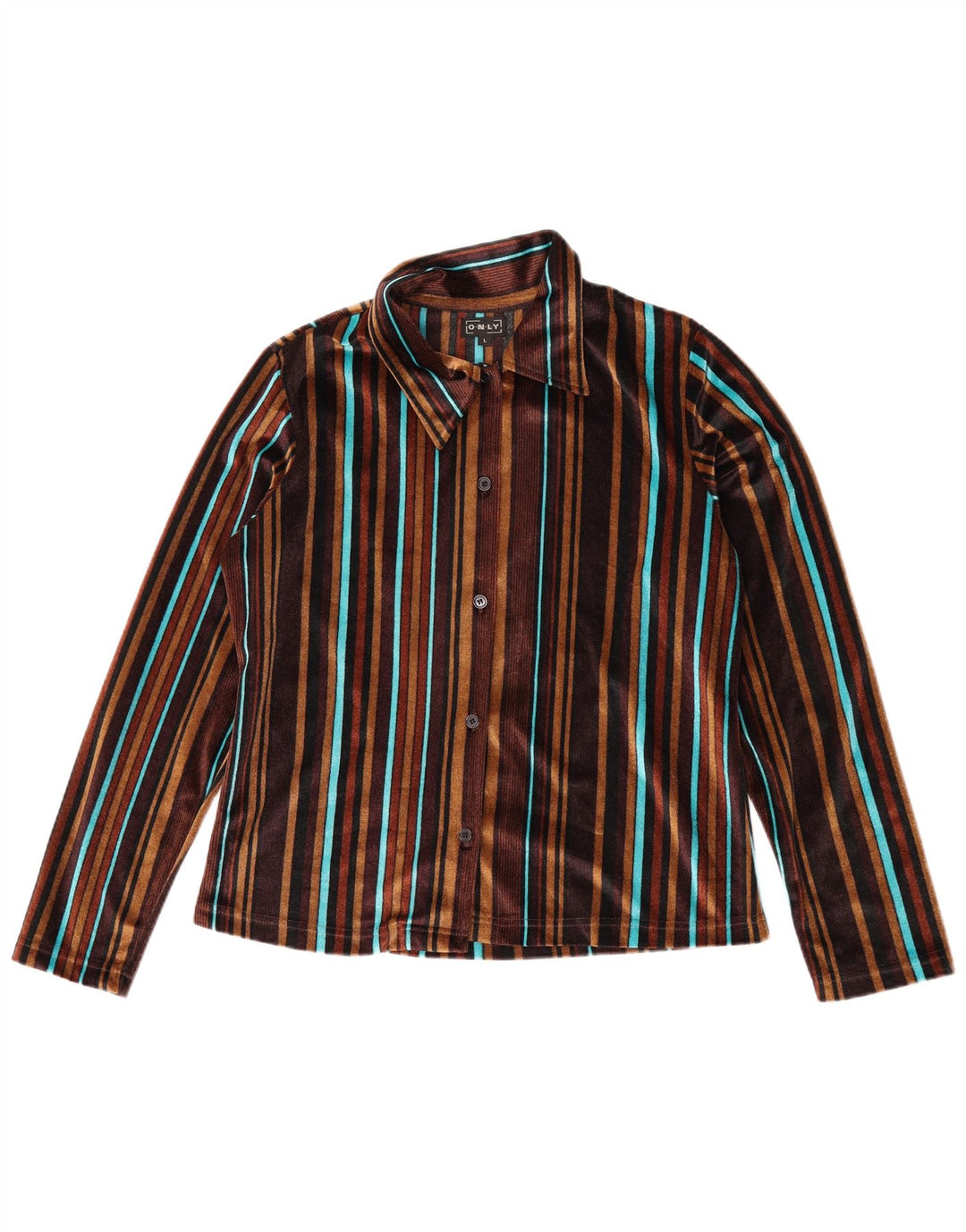 Only Womens Velour Shirt Blouse UK 16 Large Brown Striped Polyester