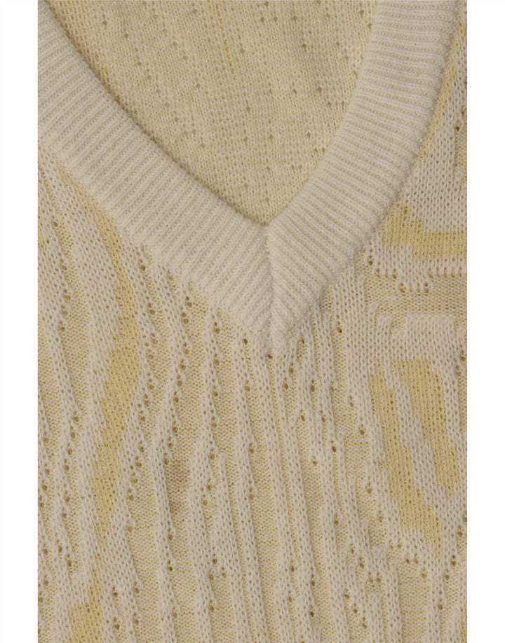 VINTAGE Mens Abstract Pattern V-Neck Jumper Sweater EU 52 Large Yellow Vintage Vintage and Second-Hand Vintage from Messina Hembry 