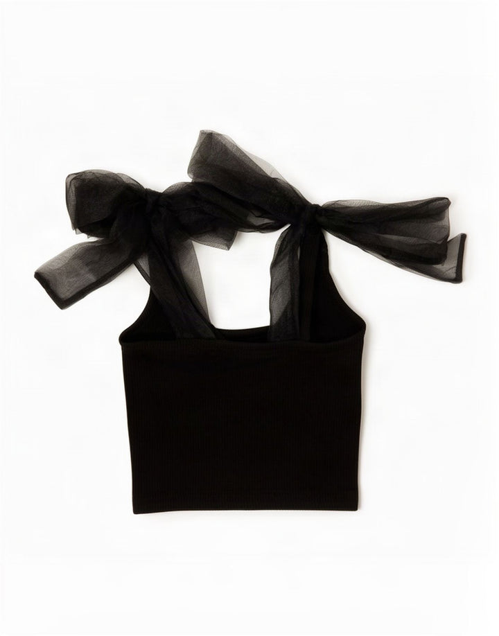 Zara Womens Crop Cami Top UK 12 Medium Black Cotton