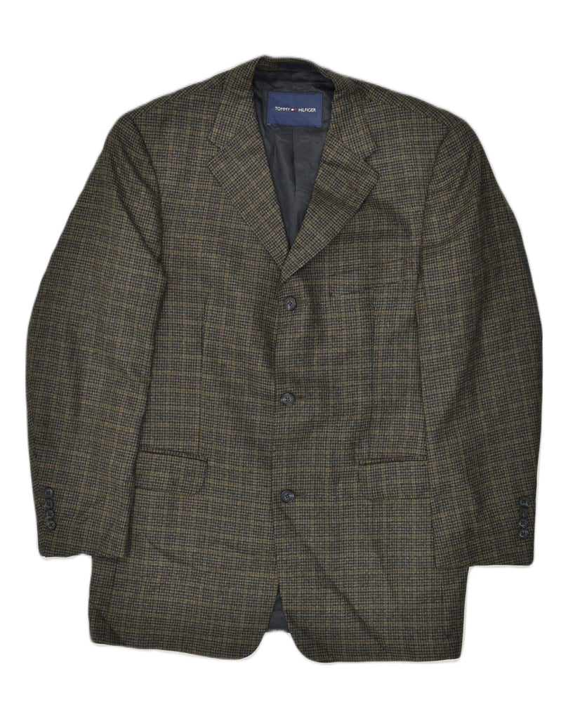 TOMMY HILFIGER Mens 3 Button Blazer Jacket UK 38 Medium Green Houndstooth | Vintage Tommy Hilfiger | Thrift | Second-Hand Tommy Hilfiger | Used Clothing | Messina Hembry 