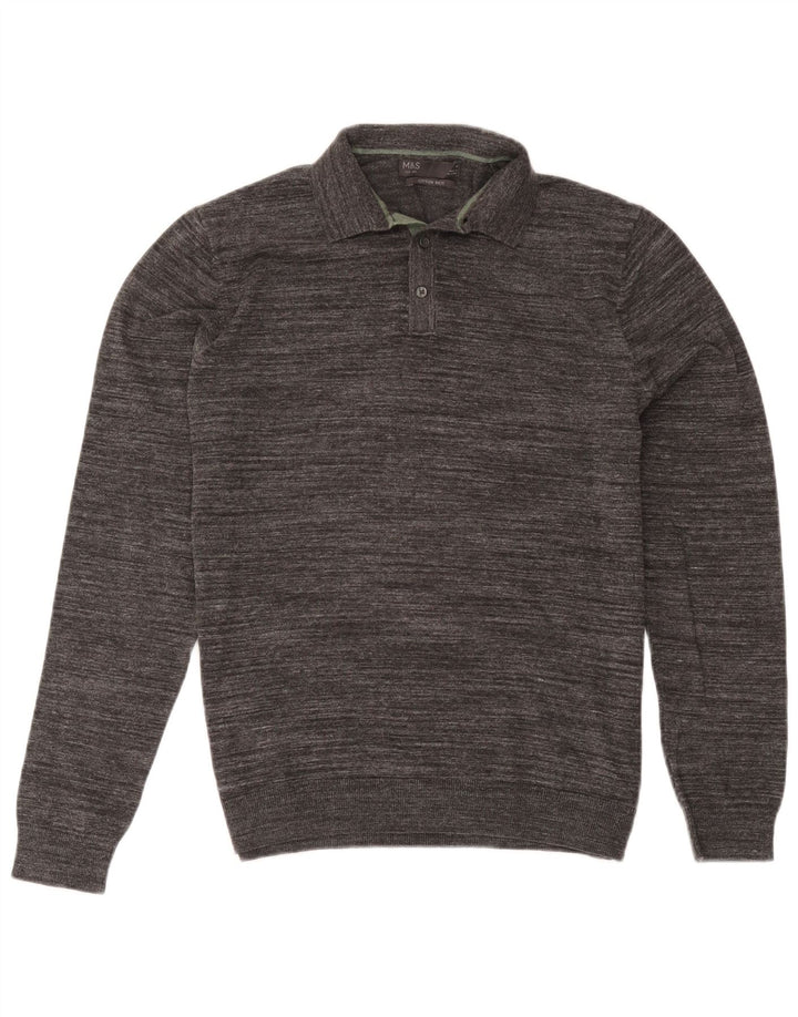 Marks & Spencer Mens Polo Neck Jumper Sweater Medium Grey Flecked Cotton