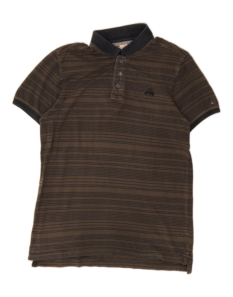 TOMMY HILFIGER Mens Graphic Polo Shirt XL Brown Striped Cotton Vintage Tommy Hilfiger and Second-Hand Tommy Hilfiger from Messina Hembry 