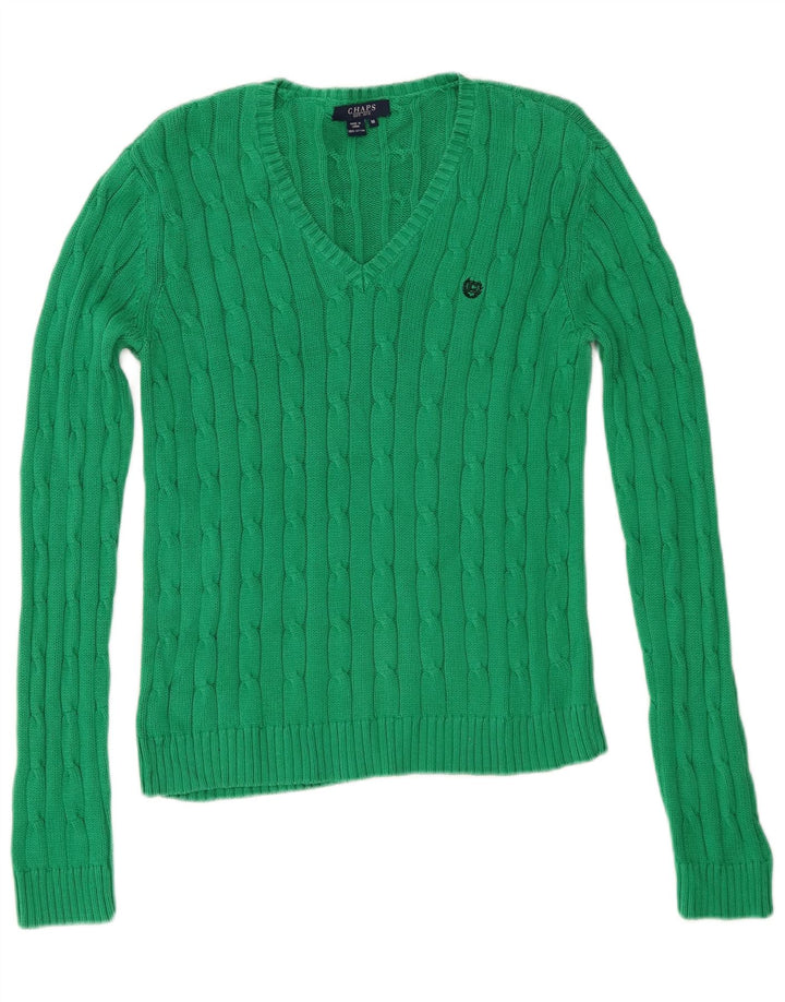 Chaps Womens V-Neck Jumper Sweater UK 12 Medium Green Cotton