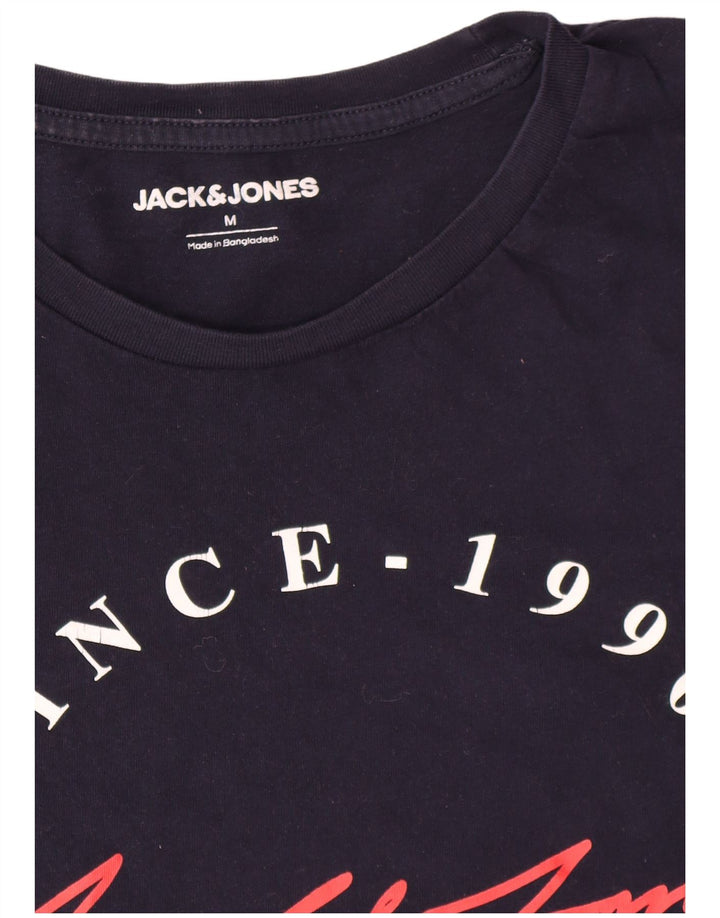 Jack & Jones Mens Graphic T-Shirt Top Medium Navy Blue Cotton