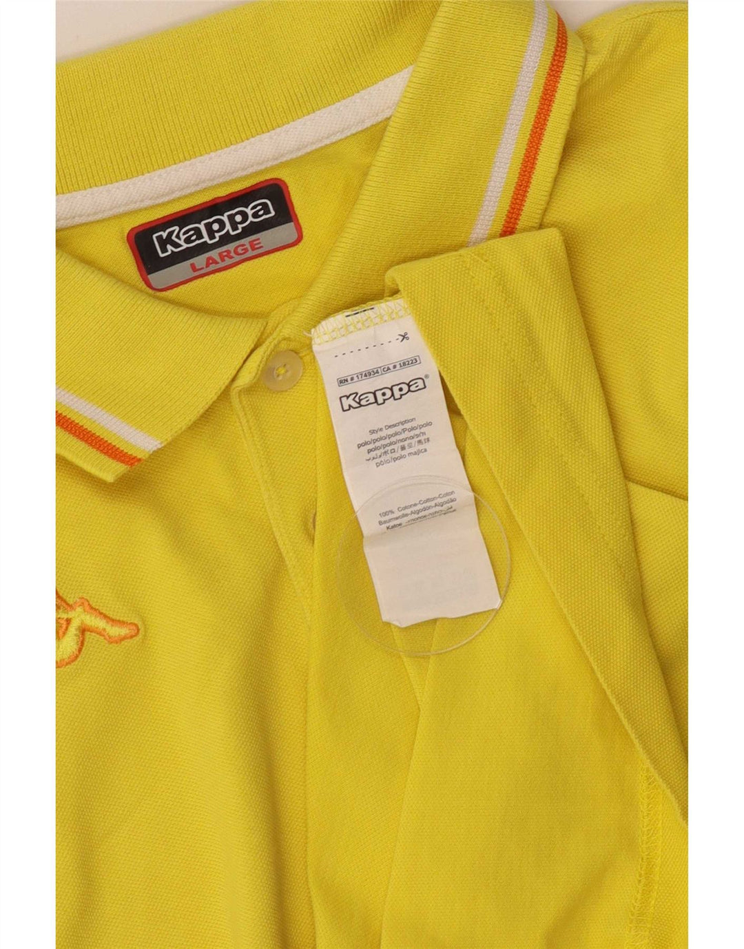 Kappa Mens Polo Shirt Large Yellow Striped Cotton