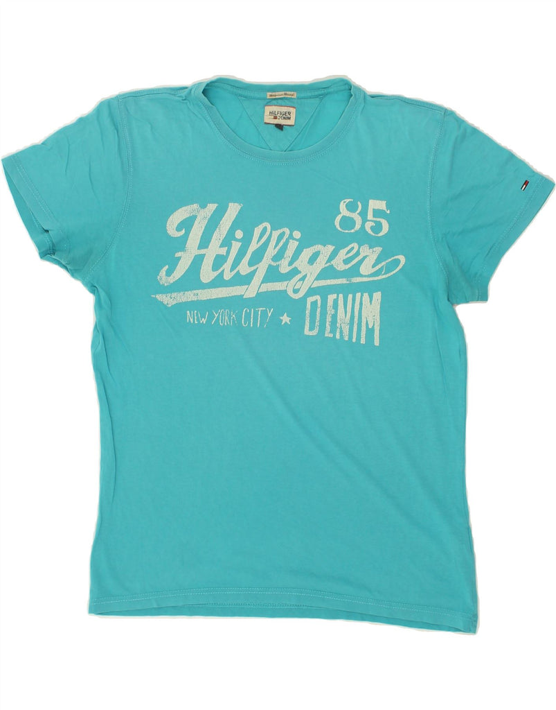 TOMMY HILFIGER Mens Graphic T-Shirt Top Large Blue Cotton Vintage Tommy Hilfiger and Second-Hand Tommy Hilfiger from Messina Hembry 