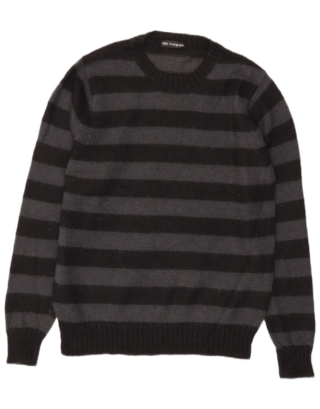 Marks & Spencer Mens Autograph Zip Neck Jumper Sweater Medium Black Striped