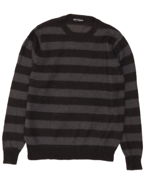 Marks & Spencer Mens Autograph Zip Neck Jumper Sweater Medium Black Striped