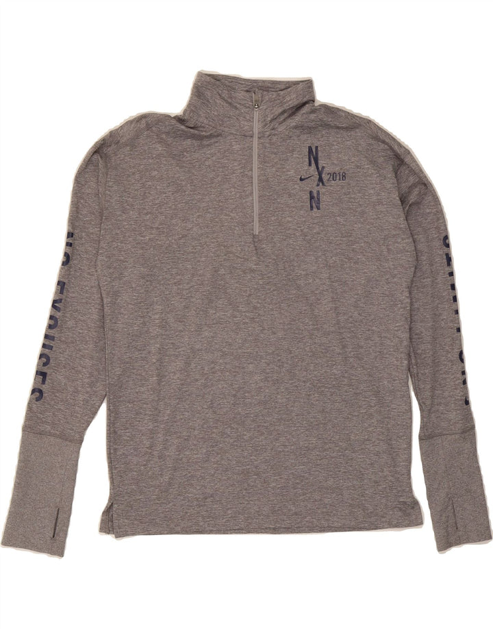 NIKE Mens Dri Fit Graphic Zip Neck Pullover Tracksuit Top Small Grey Vintage Nike and Second-Hand Nike from Messina Hembry 