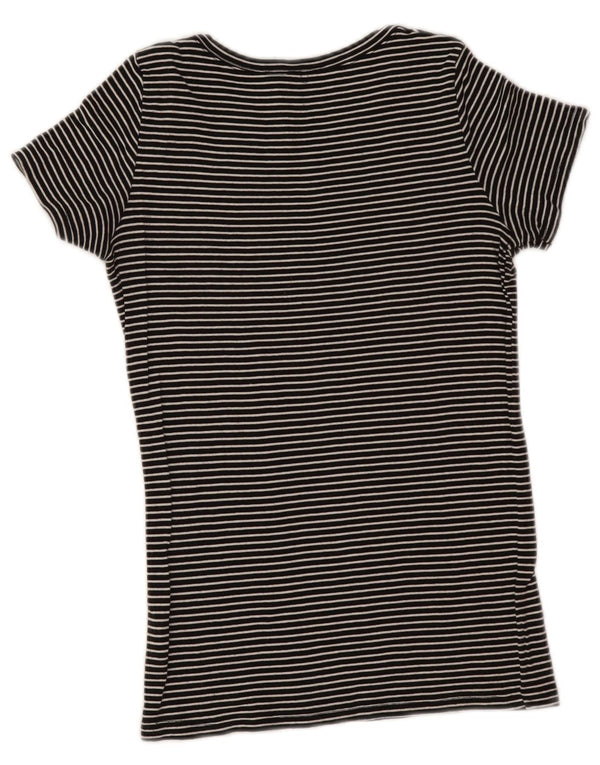 Benetton Womens T-Shirt Top UK 10 Small Black Striped Cotton
