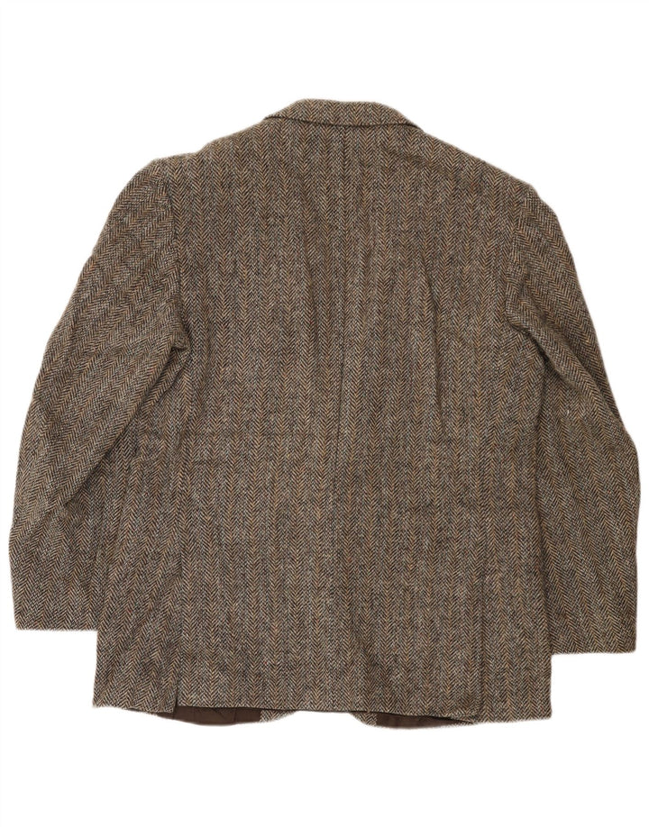 Harris Tweed Mens 2 Button Blazer Jacket UK 40 Large Brown Herringbone Wool