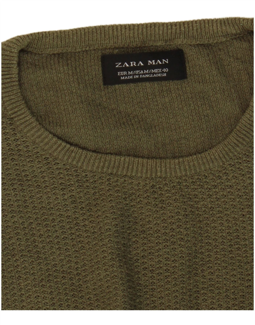 Zara Mens Crew Neck Jumper Sweater Medium Khaki