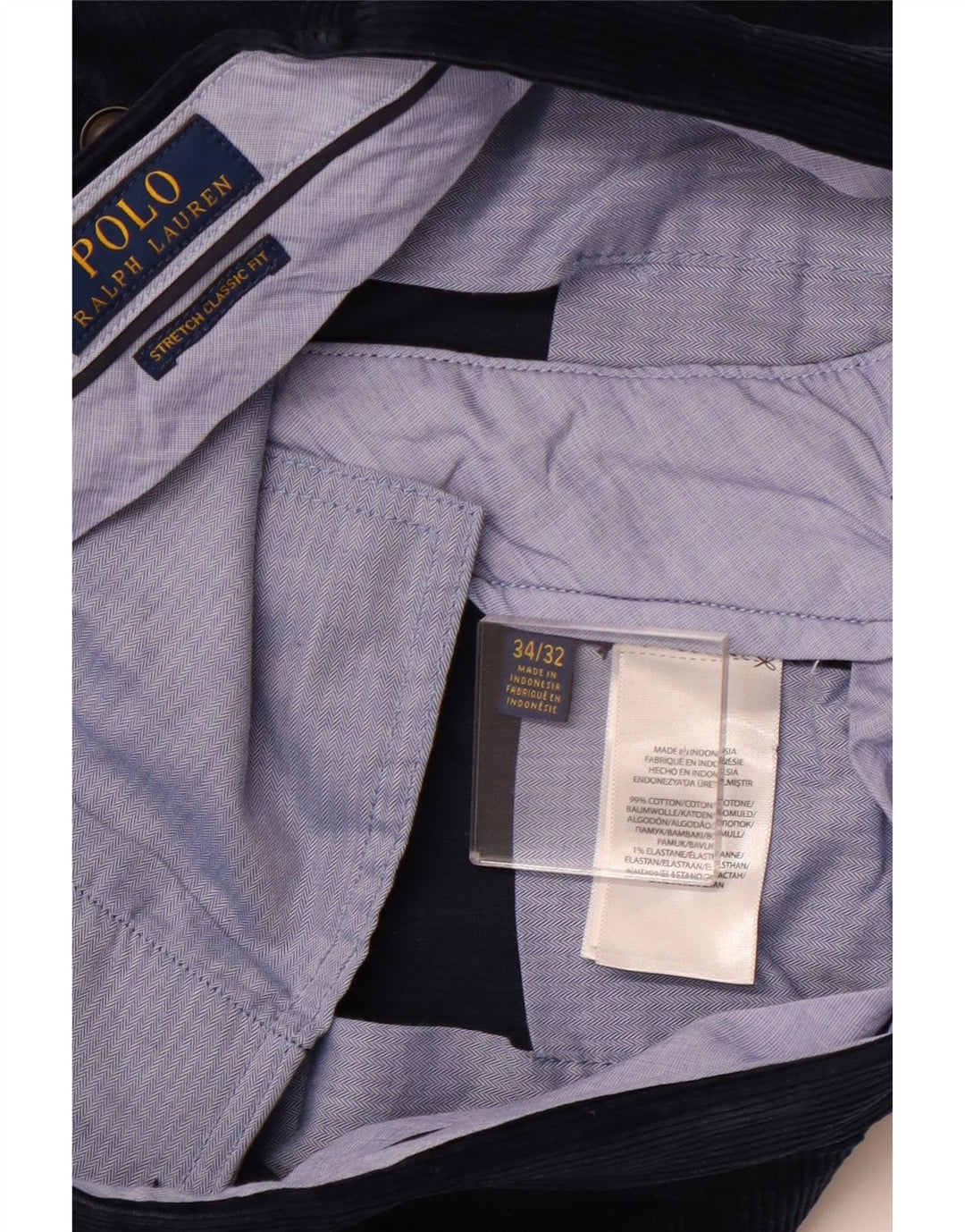 POLO RALPH LAUREN Mens Classic Fit Corduroy Trousers W34 L32 Navy Blue