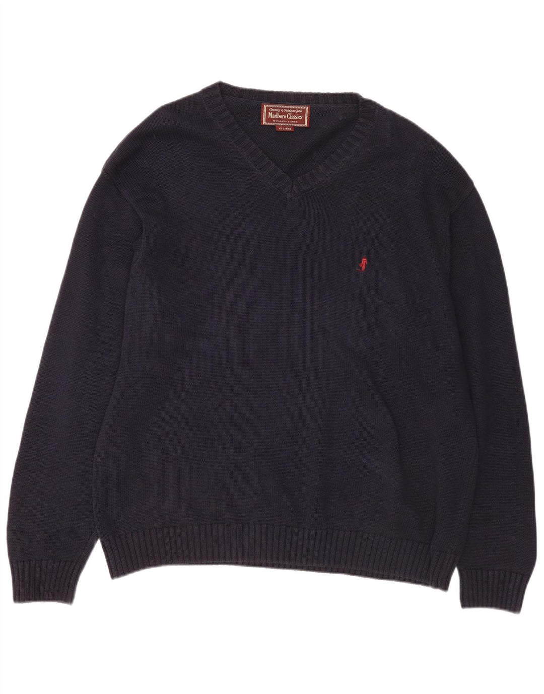 Marlboro Classics Mens V-Neck Jumper Sweater 2XL Navy Blue