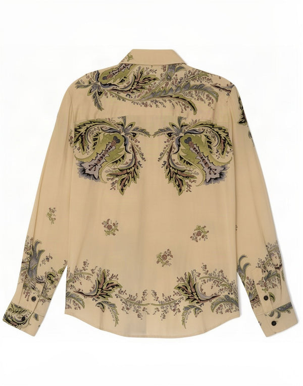 Sfarzo Womens Shirt UK 14 Medium Beige Floral Silk