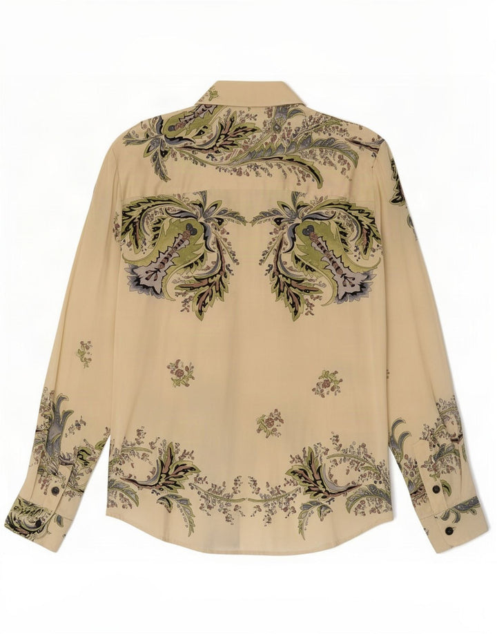 Sfarzo Womens Shirt UK 14 Medium Beige Floral Silk