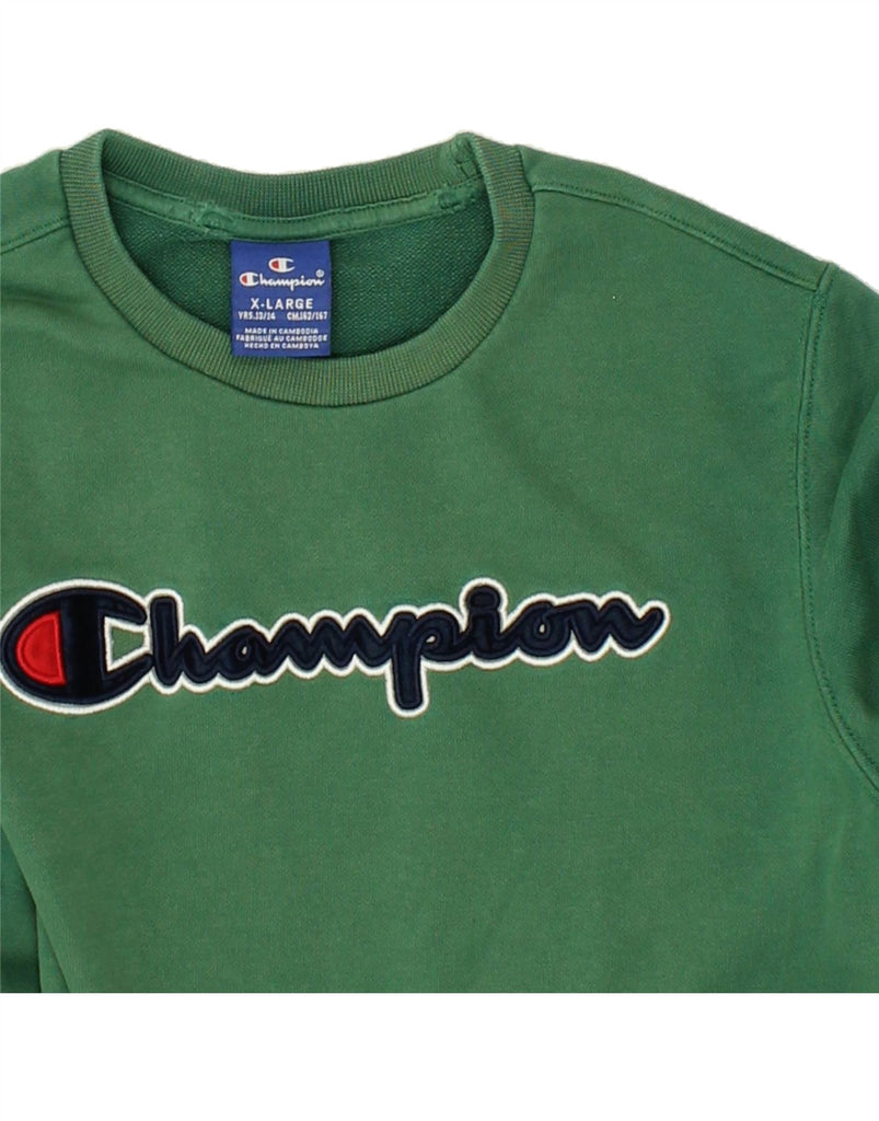 CHAMPION Boys Graphic Sweatshirt Jumper 13-14 Years XL Green Cotton | Vintage Champion | Thrift | Second-Hand Champion | Used Clothing | Messina Hembry 