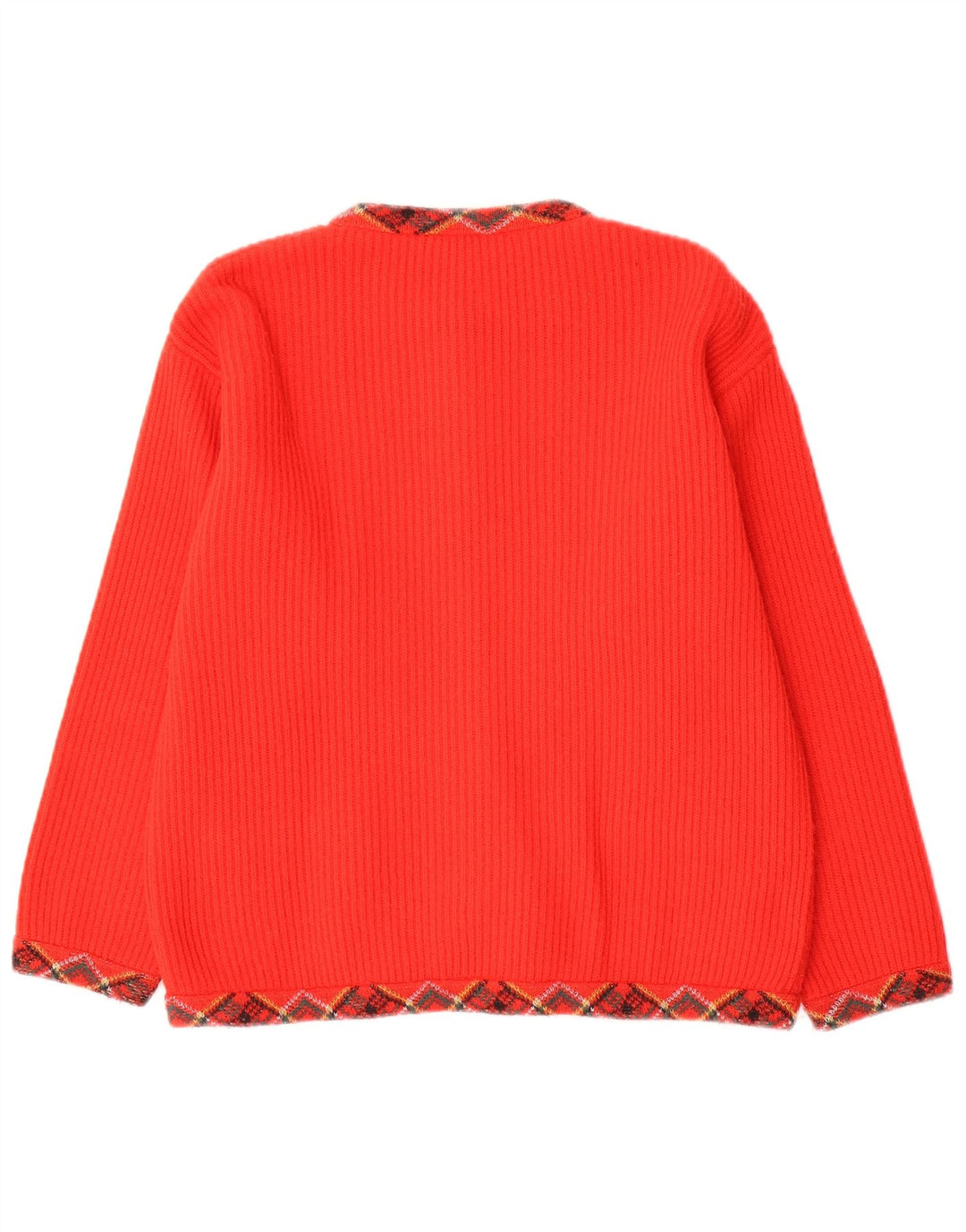 Vintage Womens Cardigan Sweater UK 12 Medium Red Argyle/Diamond Wool