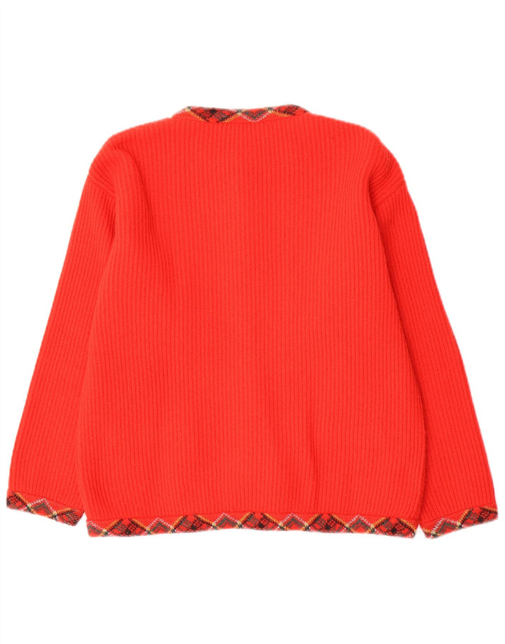 Vintage Womens Cardigan Sweater UK 12 Medium Red Argyle/Diamond Wool