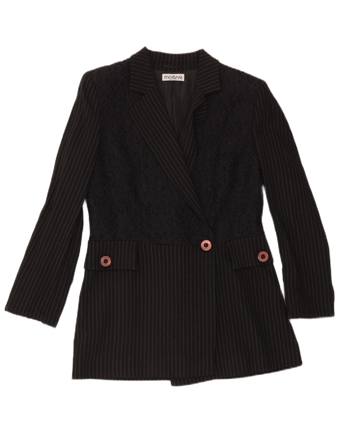 Modyva Womens 1 Button Blazer Jacket IT 42 Medium Black Striped Wool